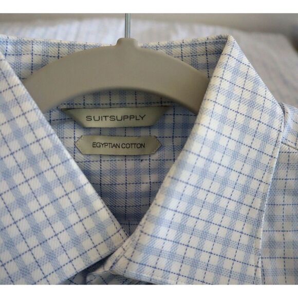 Suitsupply Men Sz 40-7 / 15 3/4L Plaid Egyptian Cotton Button Down L/S Shirt $12 - Picture 4 of 12